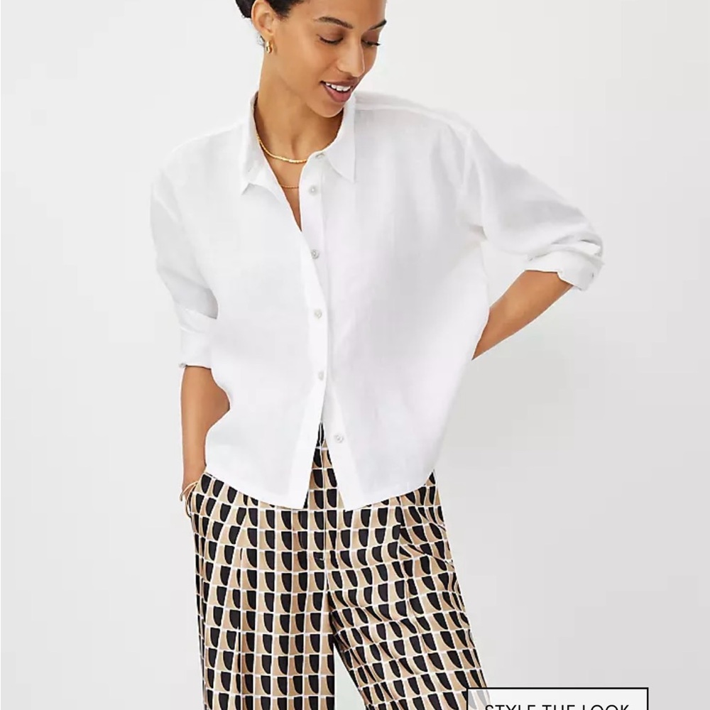 Ann Taylor Cropped Linen Shirt. NWT. XL. White.